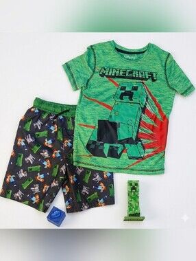 SWIMTRUNK SET-Minecraft Kids Matching Set - Green and Black